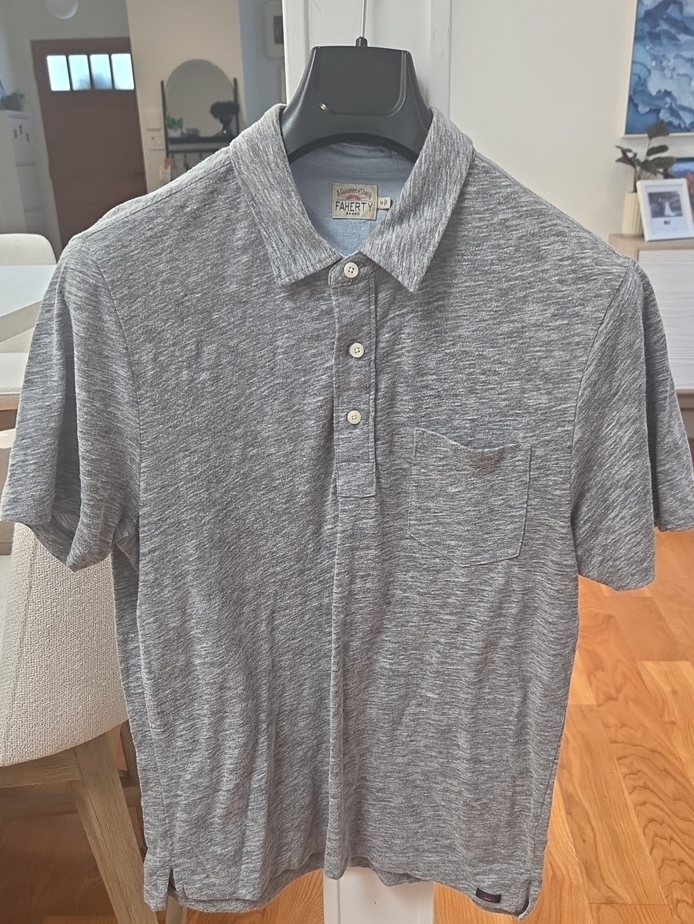 Faherty Men's Heather Gray Sunwashed Short-Sleeve Polo Shirt W/ Chest Pocket (M)
